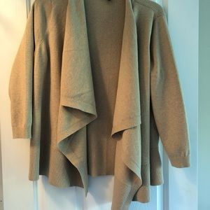 Lands End cardigan in wheat with cascading front.